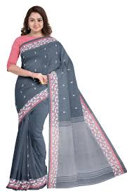 Tangail Tat Nil Katan Saree Combo Set for Women - Saree Churi Necklace Gazra Chocolate Mirror Etc